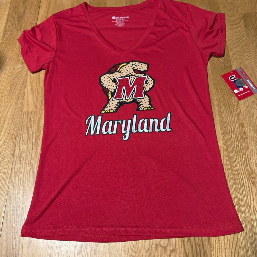 Maryland Terrapins Colosseum Womens XL Red Rhinestone Testudo T Shirt NWT